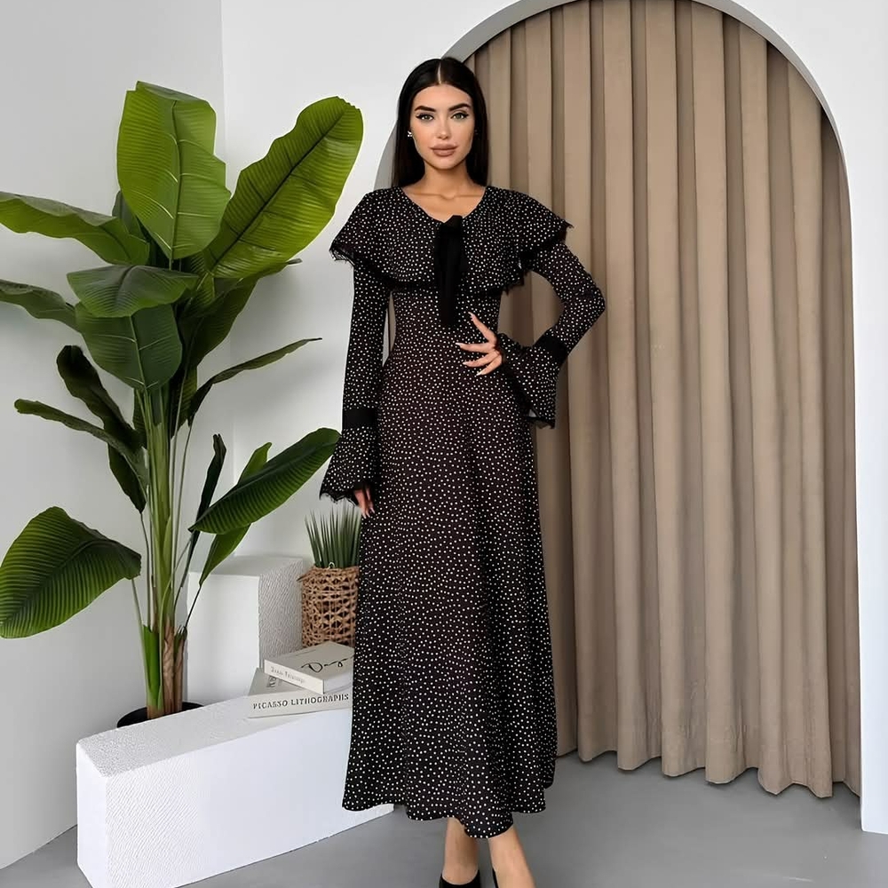 Elegant Black Polka Dot Maxi Dress